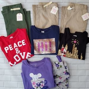 Girls size 8 pants, top, pj bundle